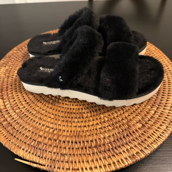 Koolaburra Shoes - Koolaburra by UGG Black Faux Fur Slide Sandals